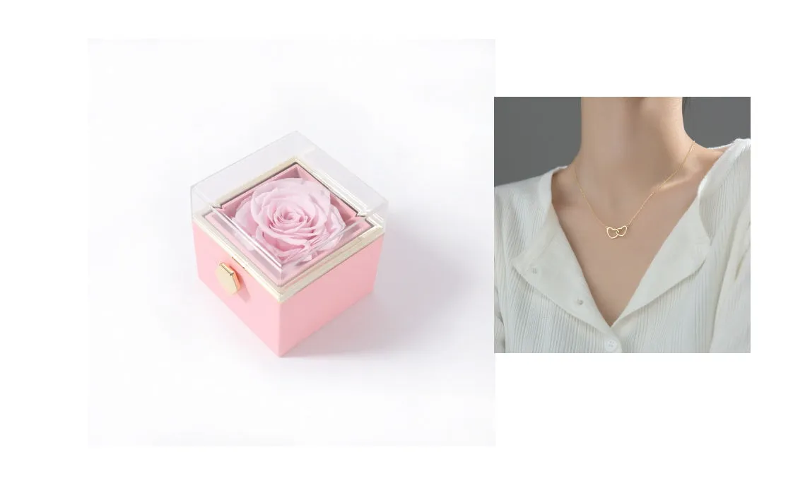 Acrylic rotating rose jewellery box in Chinese red with compartments for rings and earrings