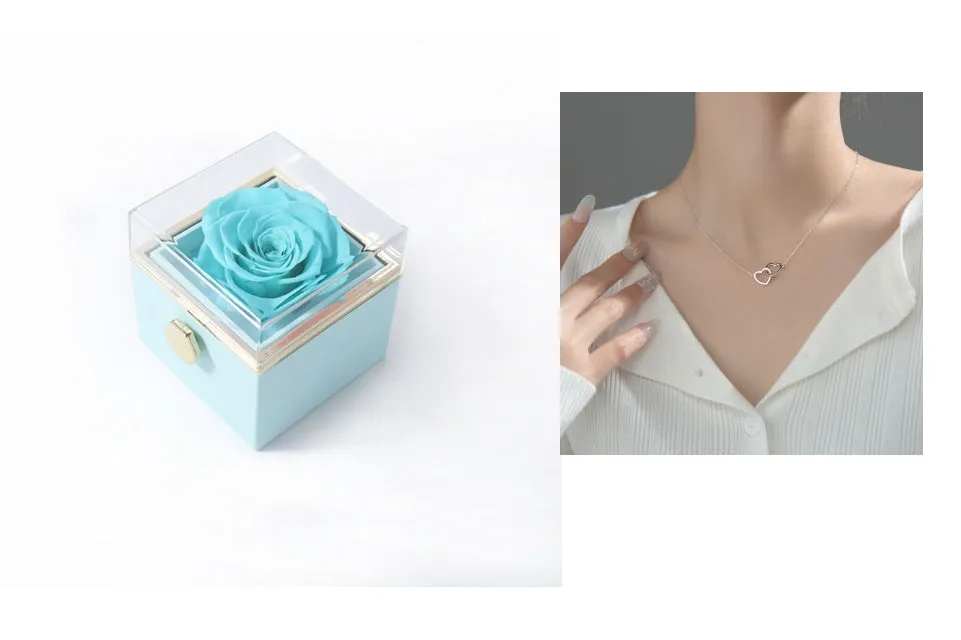 Acrylic rotating rose jewellery box in Chinese red with compartments for rings and earrings
