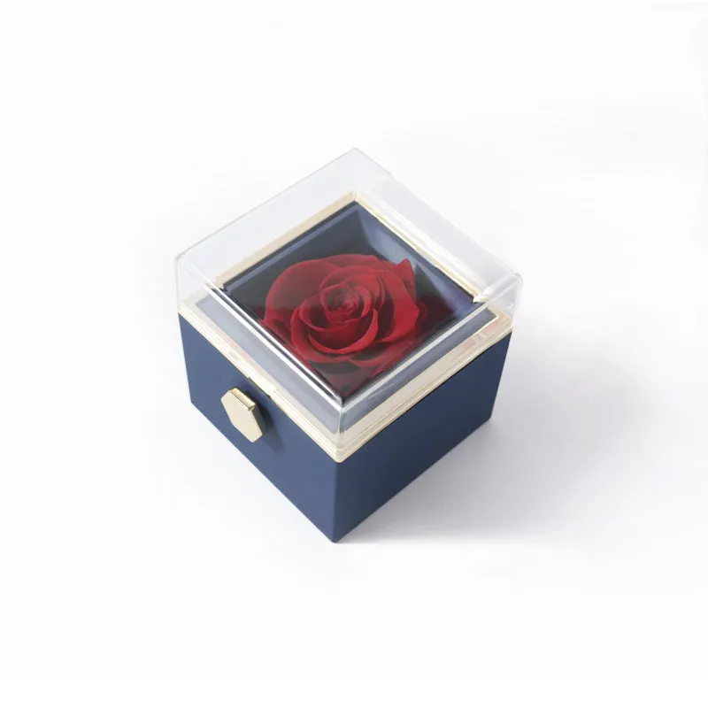 Acrylic rotating rose jewellery box in Chinese red with compartments for rings and earrings