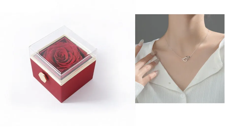 Acrylic rotating rose jewellery box in Chinese red with compartments for rings and earrings