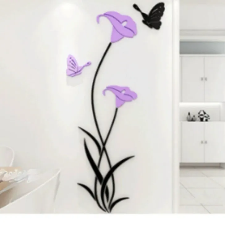 Lily 3D acrylic wall sticker in dimensional design with six colour options and multiple size choices