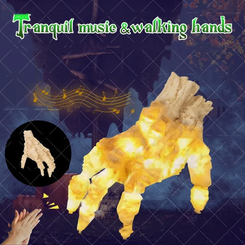 Halloween electric luminous crawling hand made of realistic vinyl with glowing lights on a floor