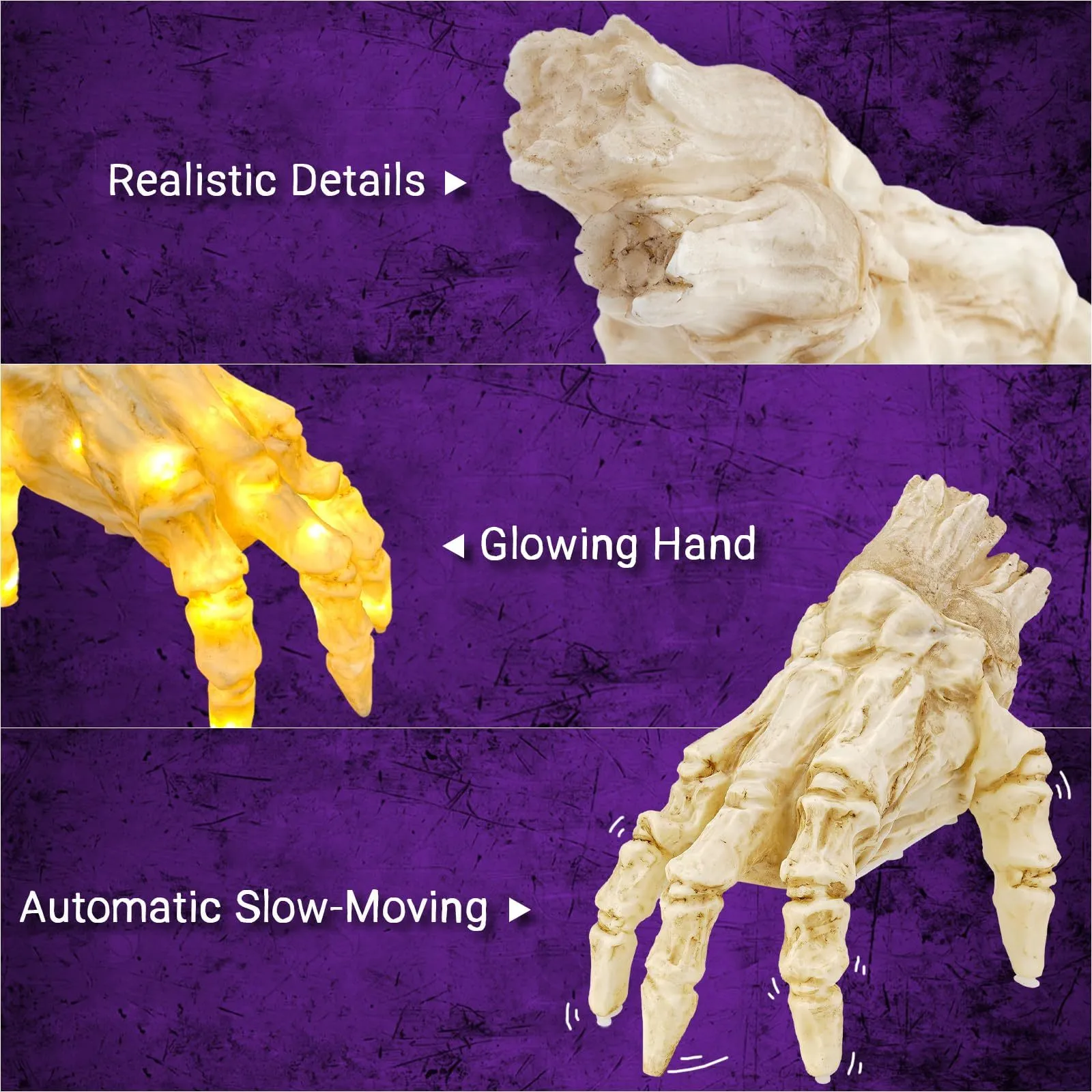 Halloween electric luminous crawling hand made of realistic vinyl with glowing lights on a floor