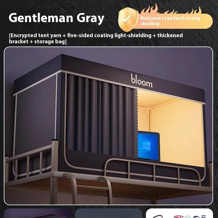 Gentleman grey bed curtain with integrated mosquito net for 0.9 metre width beds