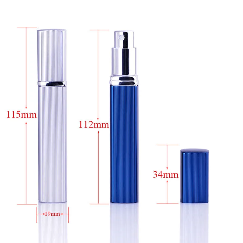 12ml aluminum perfume tube square empty bottle with glass liner in silver finish
