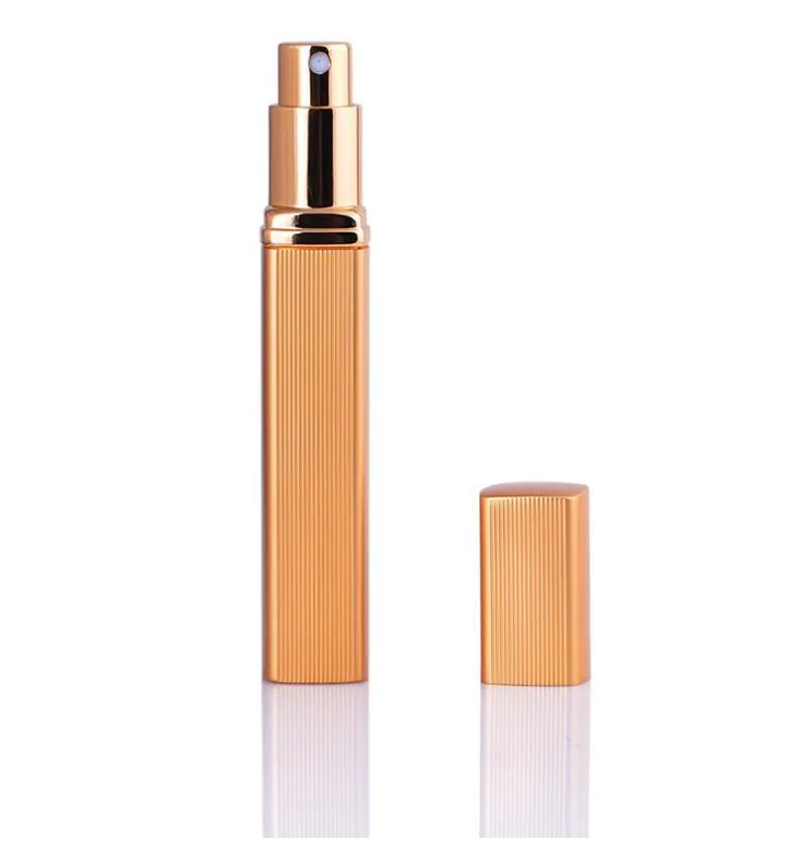 12ml aluminum perfume tube square empty bottle with glass liner in silver finish