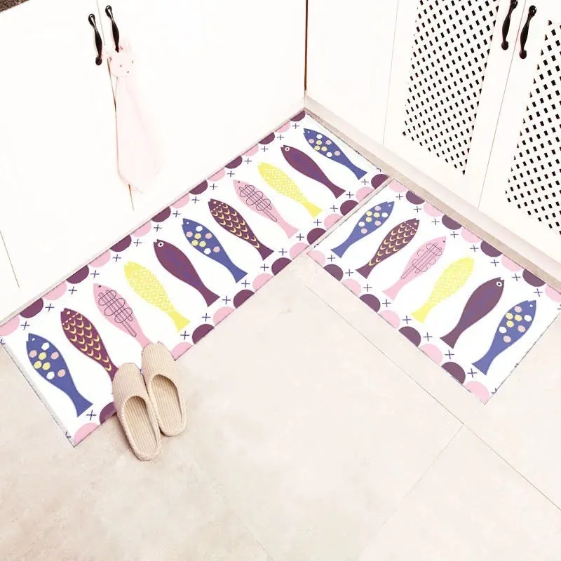 Machine-woven kitchen floor mat with geometric pattern in leather-like finish, available in 40x60cm size