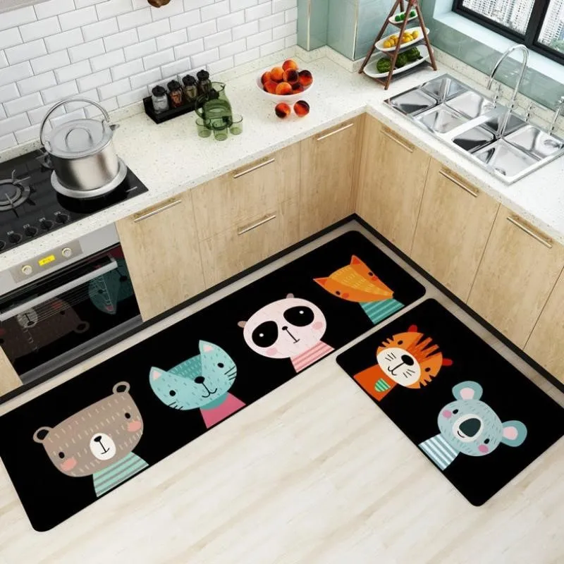 Machine-woven kitchen floor mat with geometric pattern in leather-like finish, available in 40x60cm size