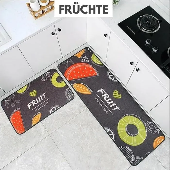 Machine-woven kitchen floor mat with geometric pattern in leather-like finish, available in 40x60cm size
