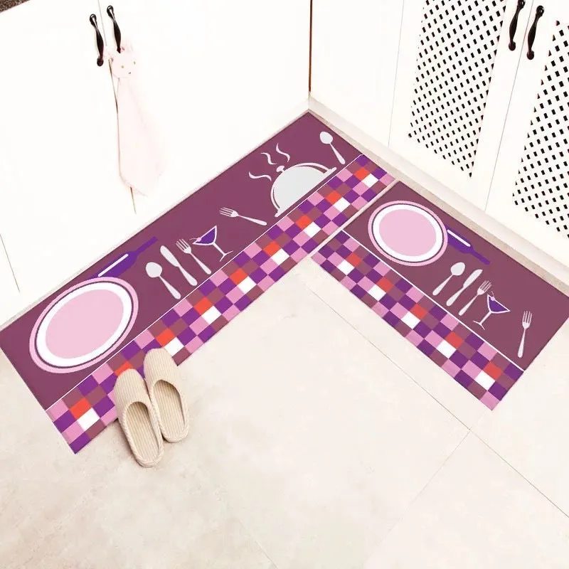 Machine-woven kitchen floor mat with geometric pattern in leather-like finish, available in 40x60cm size