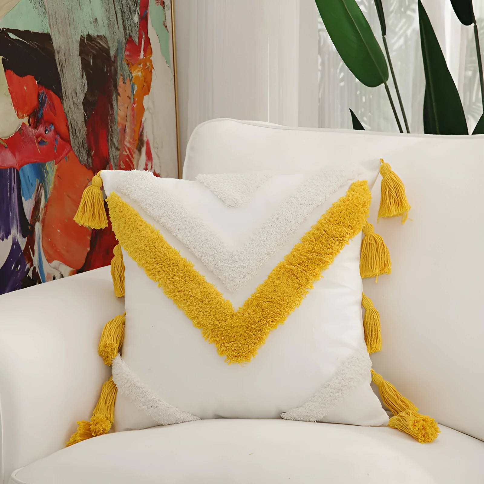 45x45cm cotton velvet embroidered retro pillowcase with tassel in grey
