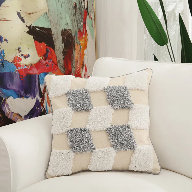 45x45cm cotton velvet embroidered retro pillowcase with tassel in grey