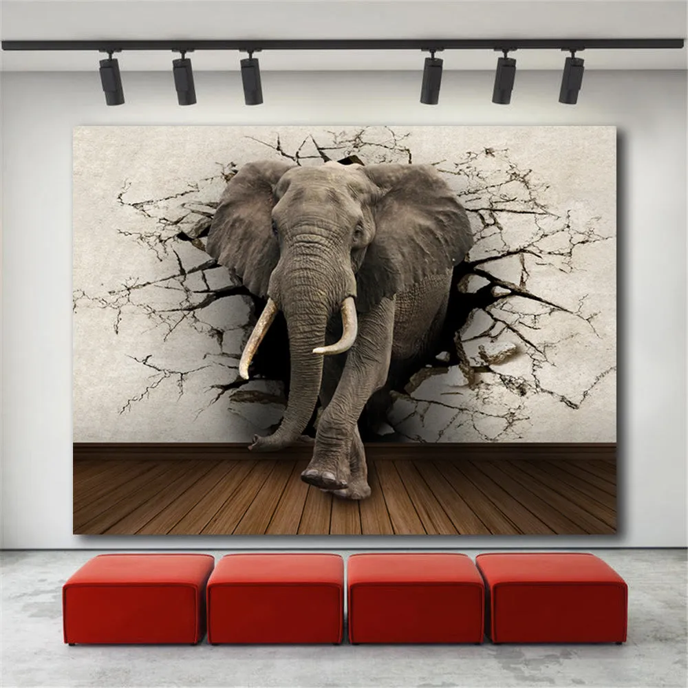 Frameless grey elephant canvas painting for living room wall decor