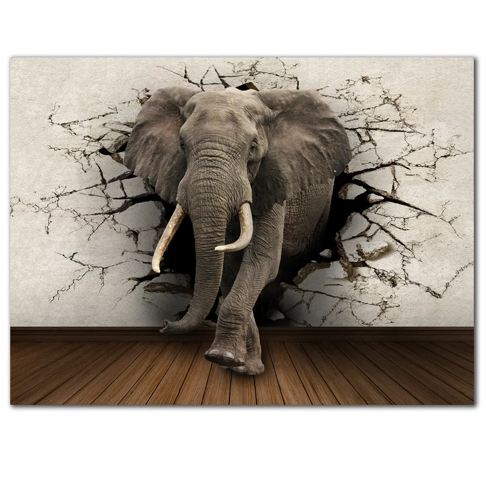 Frameless grey elephant canvas painting for living room wall decor