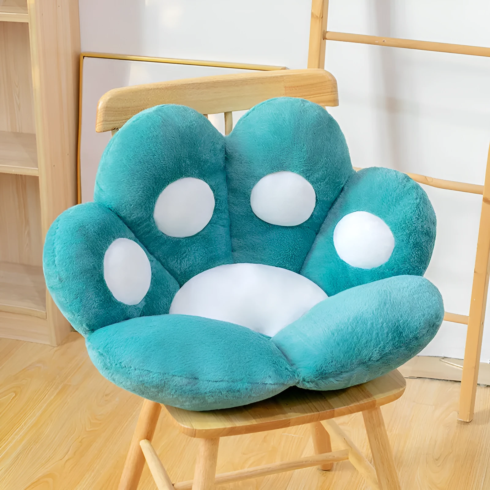 Plush semi surrounded cushion in paw shape on an office chair, available in multiple colours