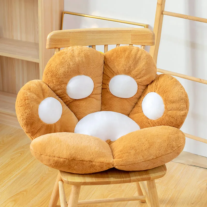 Plush semi surrounded cushion in paw shape on an office chair, available in multiple colours