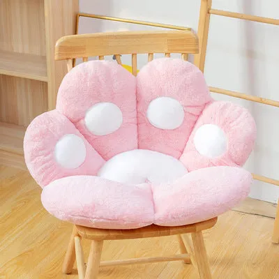 Plush semi surrounded cushion in paw shape on an office chair, available in multiple colours