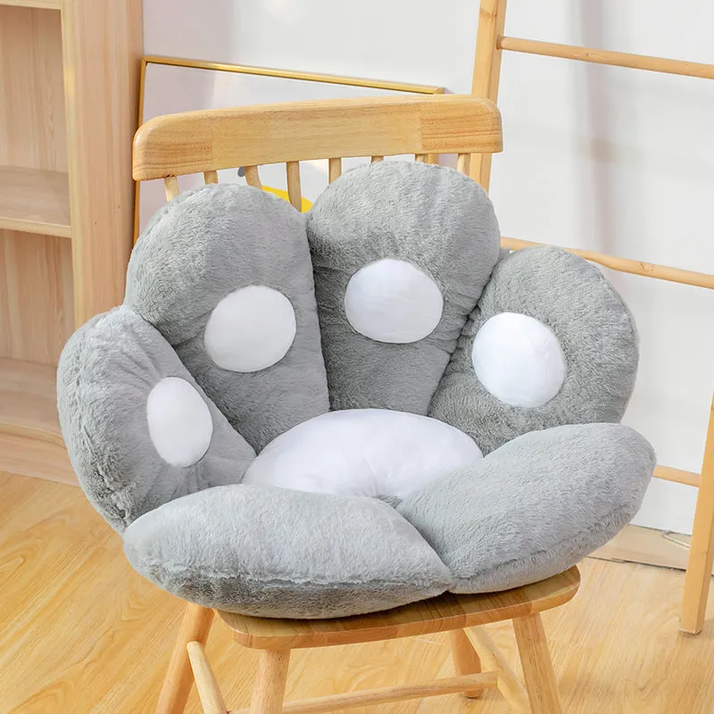 Plush semi surrounded cushion in paw shape on an office chair, available in multiple colours