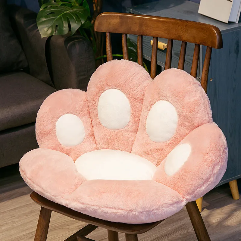 Plush semi surrounded cushion in paw shape on an office chair, available in multiple colours