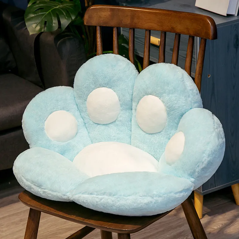 Plush semi surrounded cushion in paw shape on an office chair, available in multiple colours