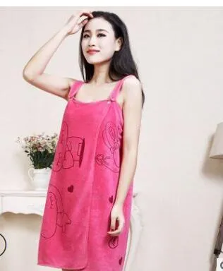 Lady's bath towel with suspenders in 80x138cm polyester polyamide blend, shown in thicken pink colour