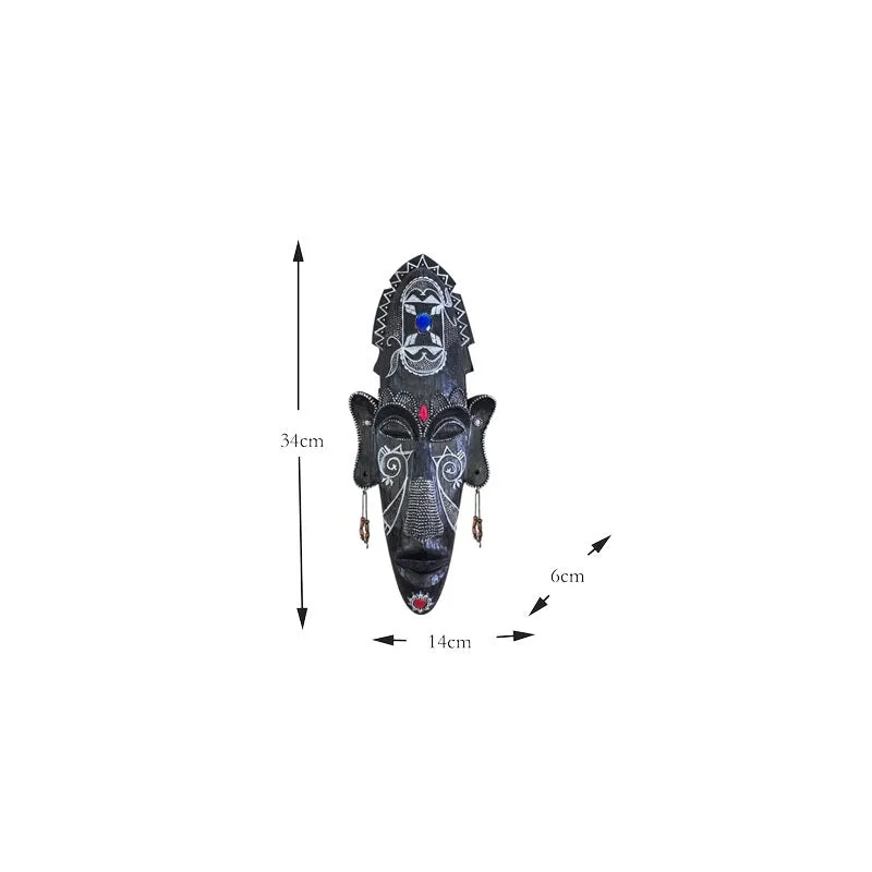 Aqumotic large resin tribal mask wall decor in retro style, 14 inches tall, polished finish, African black face mask mural