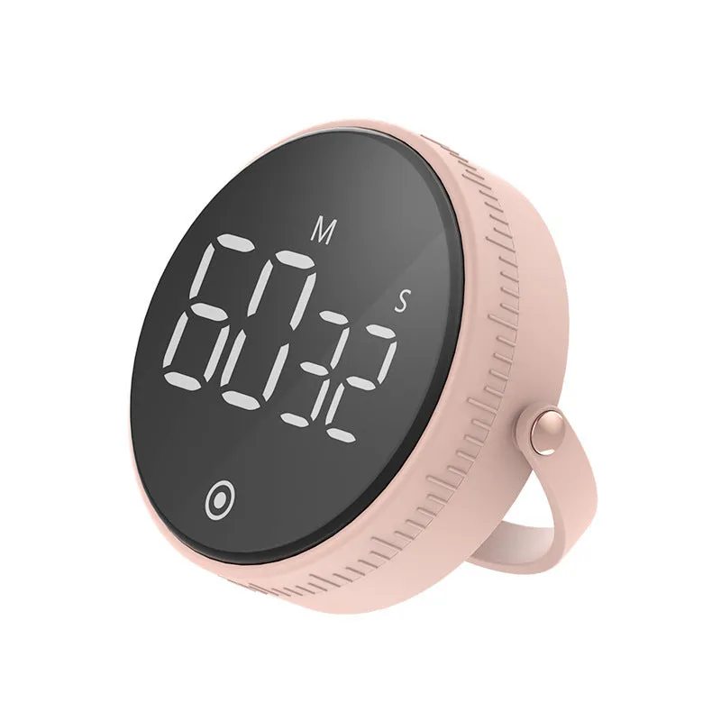 Black rotary digital timer with LED display showing 00:00, compact size