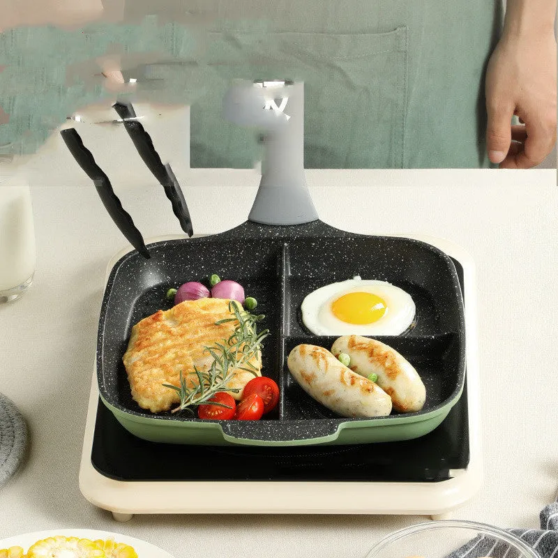 Green 26cm non-stick breakfast frying pan with bamboo handle and composite bottom
