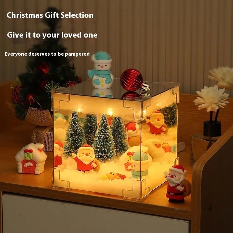 Christmas DIY mirror LED cube lamp kit with 3D Santa snowman tree designs, 12 cm size, USB powered