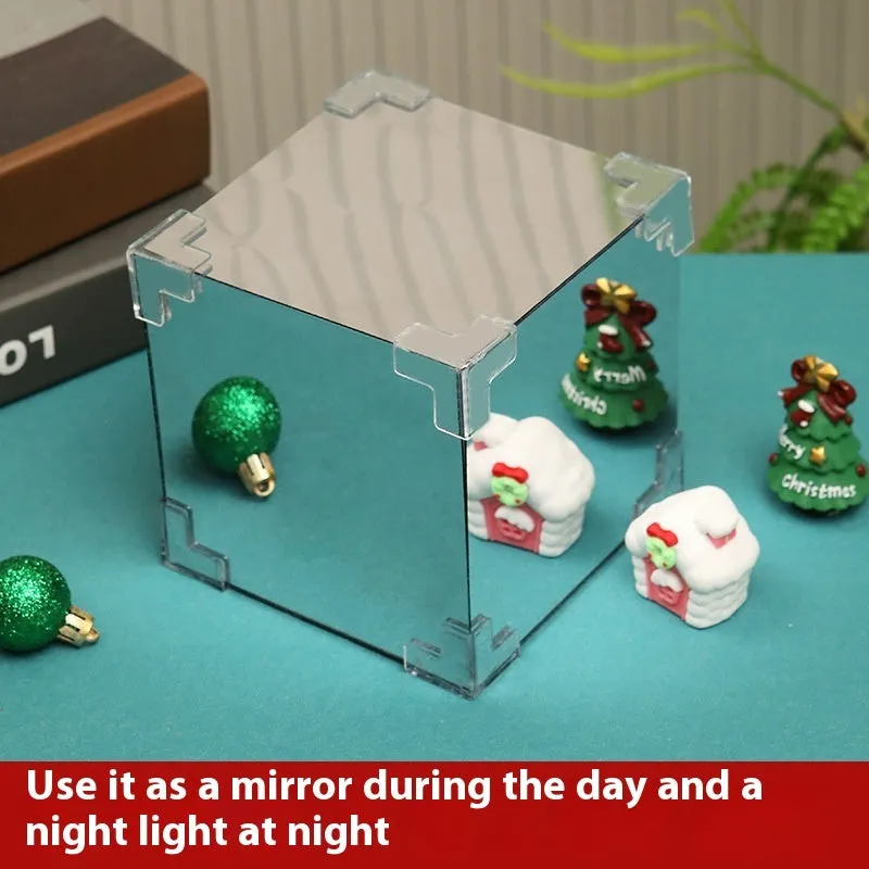 Christmas DIY mirror LED cube lamp kit with 3D Santa snowman tree designs, 12 cm size, USB powered