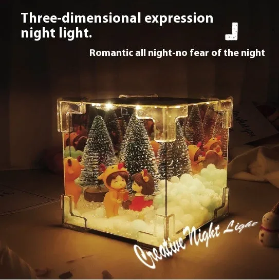 Christmas DIY mirror LED cube lamp kit with 3D Santa snowman tree designs, 12 cm size, USB powered