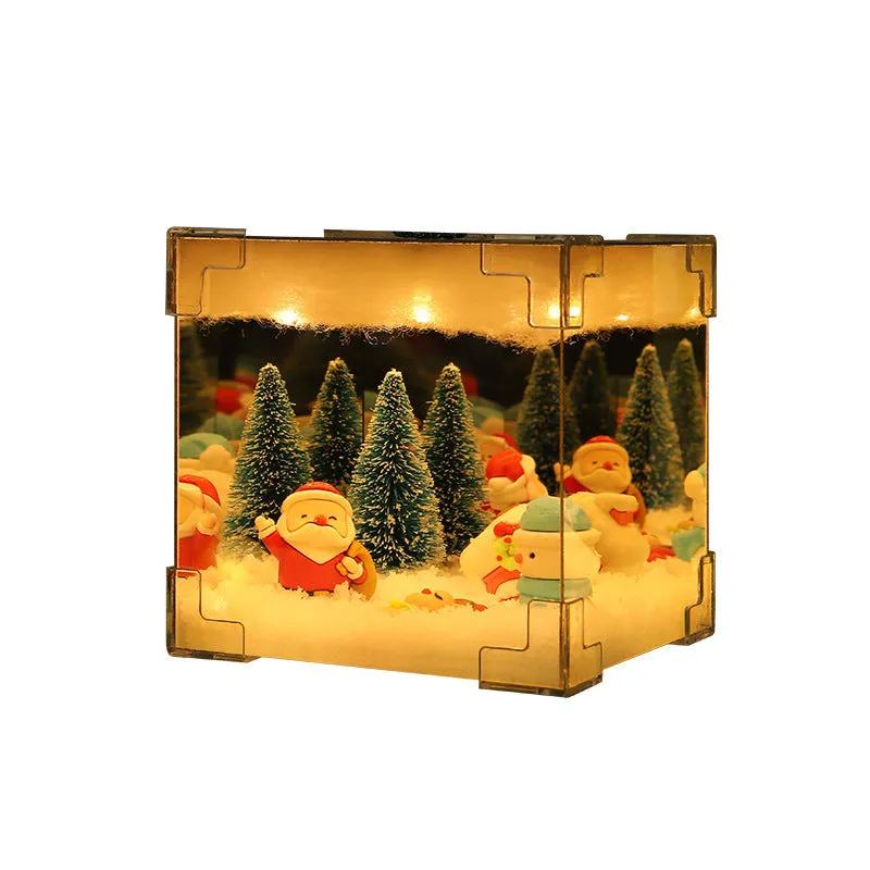 Christmas DIY mirror LED cube lamp kit with 3D Santa snowman tree designs, 12 cm size, USB powered
