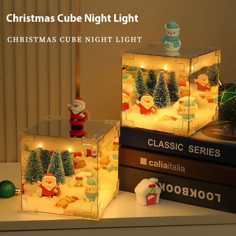 Christmas DIY mirror LED cube lamp kit with 3D Santa snowman tree designs, 12 cm size, USB powered