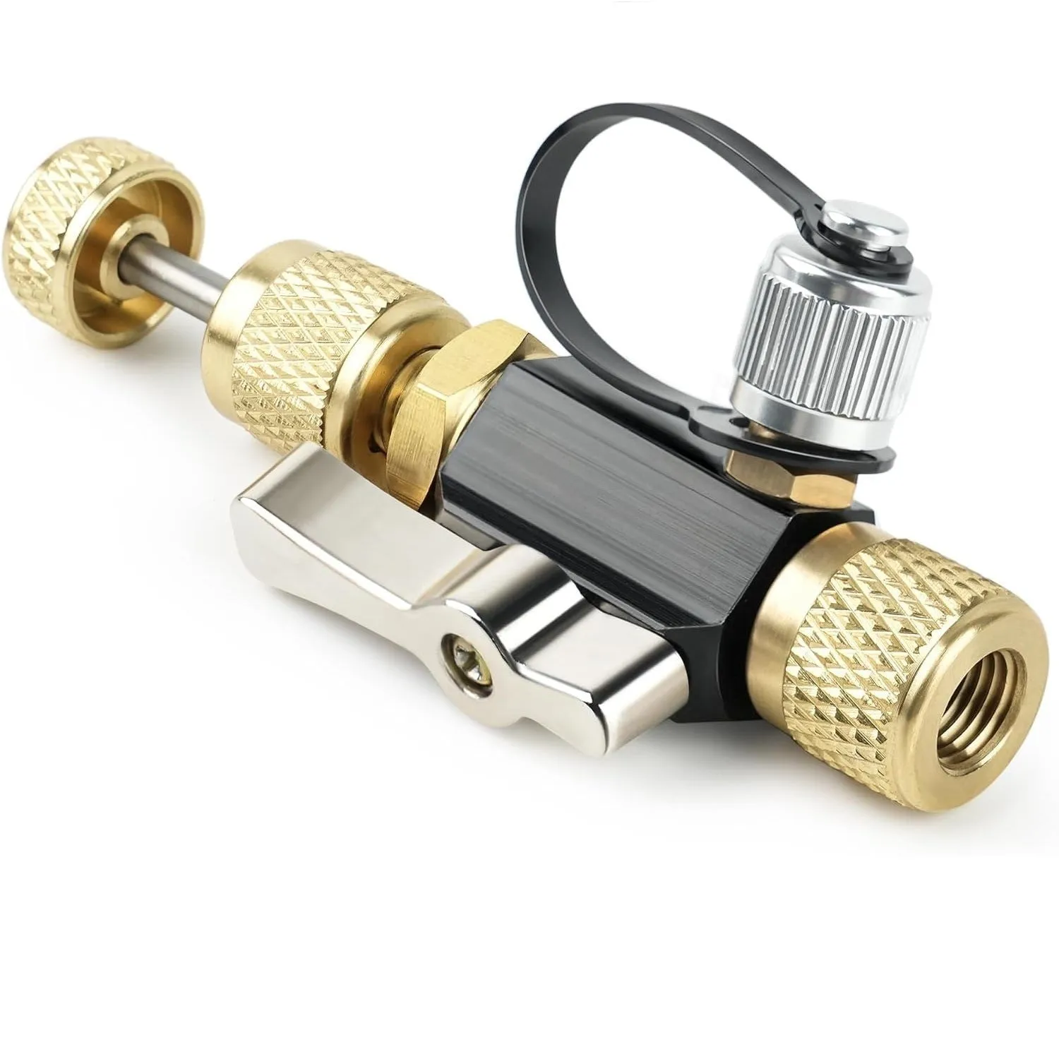 Vacuum valve core disassembly tool set with metal valve remover and valve core wrench