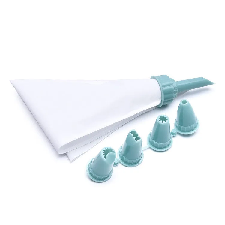Five-piece cream mounted nozzle set with PP mounting gun and four nozzles in green