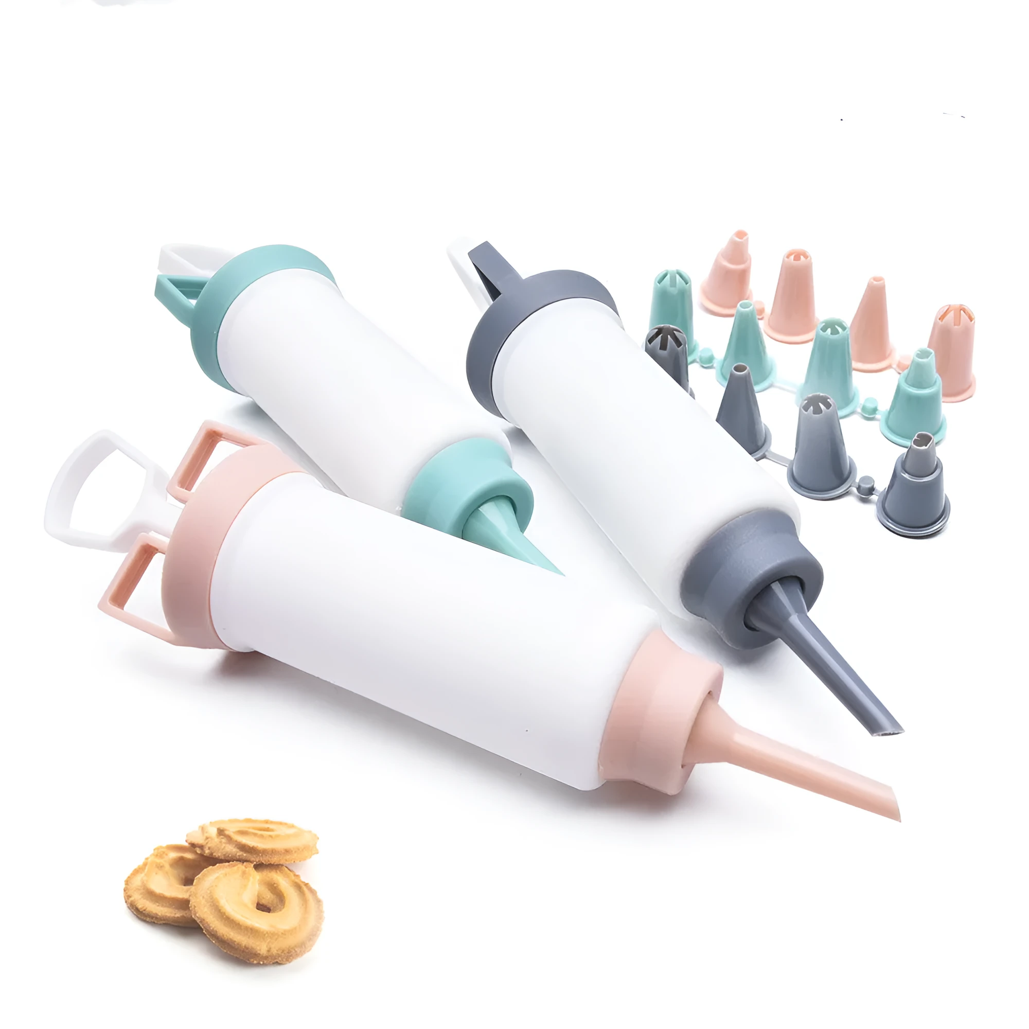 Five-piece cream mounted nozzle set with PP mounting gun and four nozzles in green
