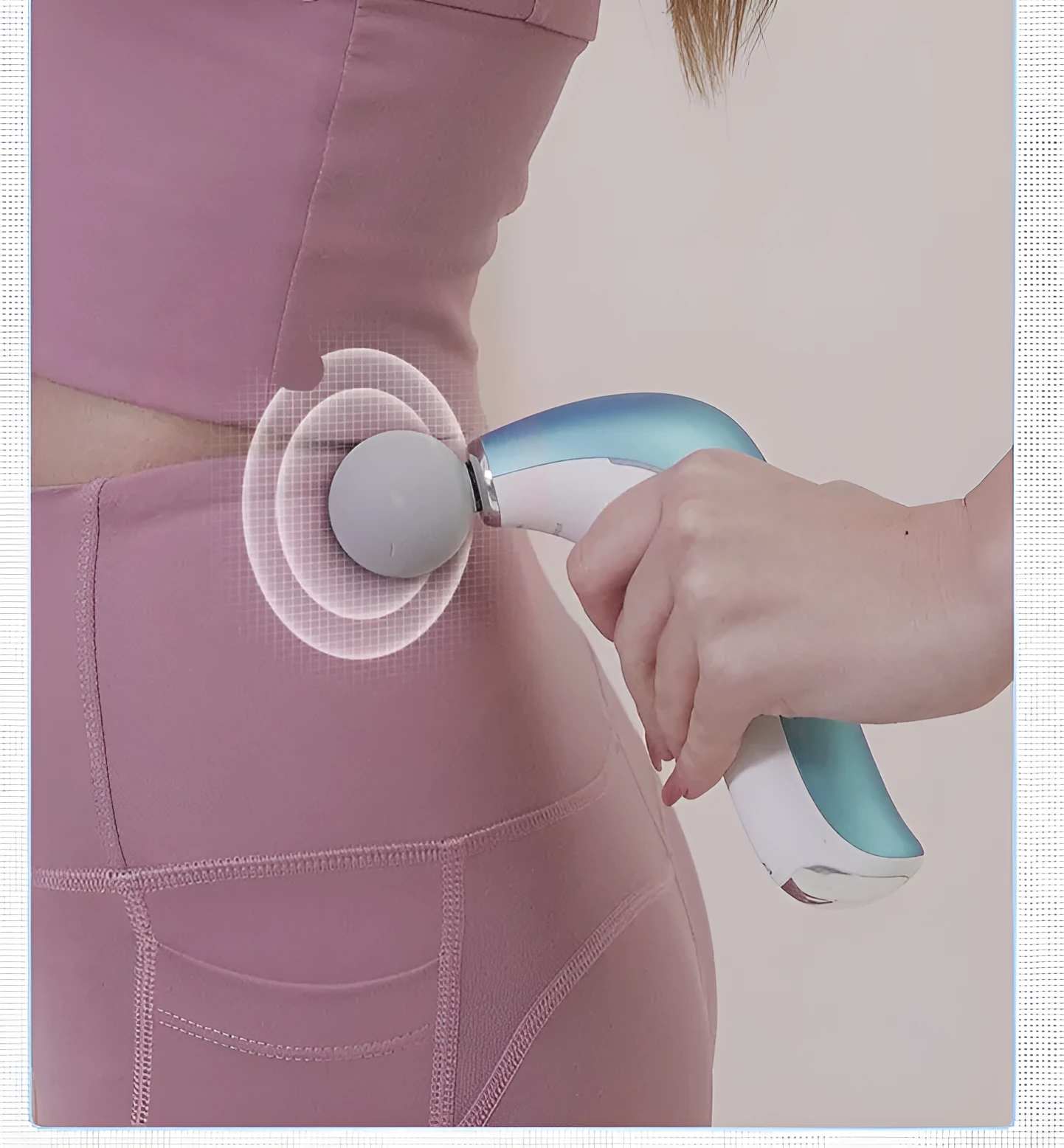 Mini electric massage gun with hot compress, LCD screen, and three massage heads in pink