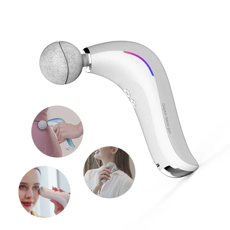 Mini electric massage gun with hot compress, LCD screen, and three massage heads in pink