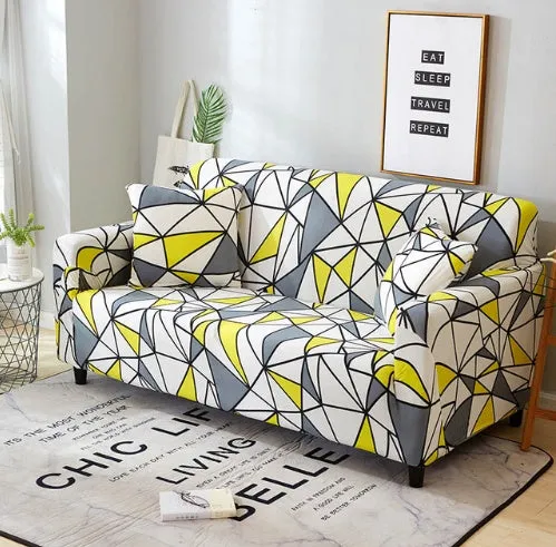 Elastic non-slip sofa cover in a colourful pattern, single seater size 90-140 cm, high-density fabric