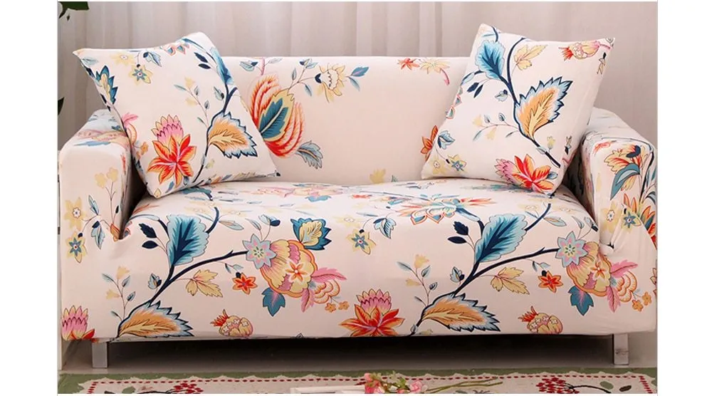 Elastic non-slip sofa cover in a colourful pattern, single seater size 90-140 cm, high-density fabric