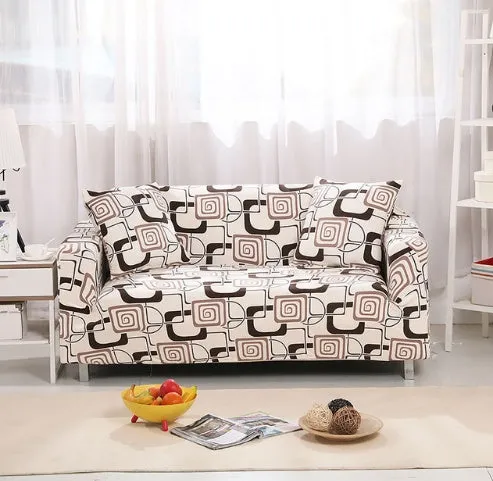 Elastic non-slip sofa cover in a colourful pattern, single seater size 90-140 cm, high-density fabric