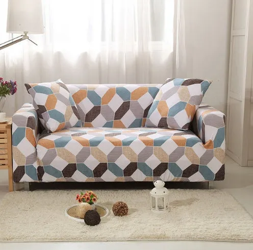 Elastic non-slip sofa cover in a colourful pattern, single seater size 90-140 cm, high-density fabric