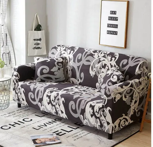 Elastic non-slip sofa cover in a colourful pattern, single seater size 90-140 cm, high-density fabric