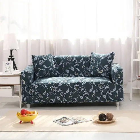 Elastic non-slip sofa cover in a colourful pattern, single seater size 90-140 cm, high-density fabric