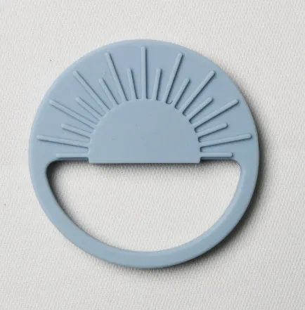 Silicone baby teether toy in multiple colours including pink and yellow, 88x88mm for infant teething relief
