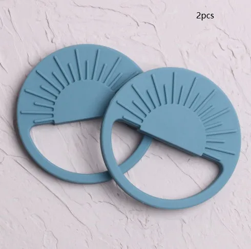 Silicone baby teether toy in multiple colours including pink and yellow, 88x88mm for infant teething relief