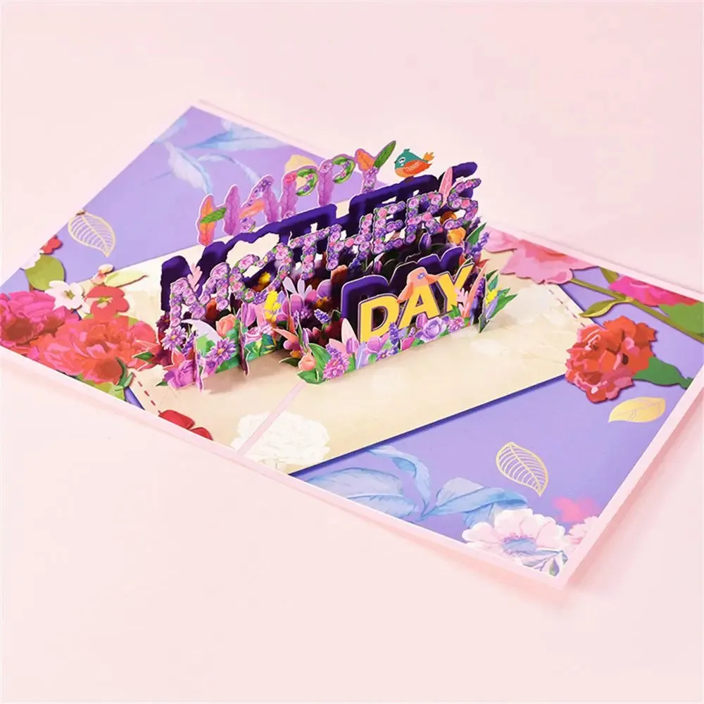 3D pop-up Mother's Day card with floral rose cutout and flower bouquet inside