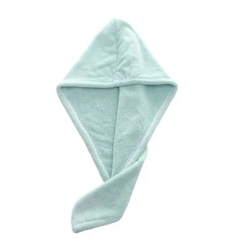 Magic microfiber hair drying towel in pink with button fastening, measuring 25x65cm