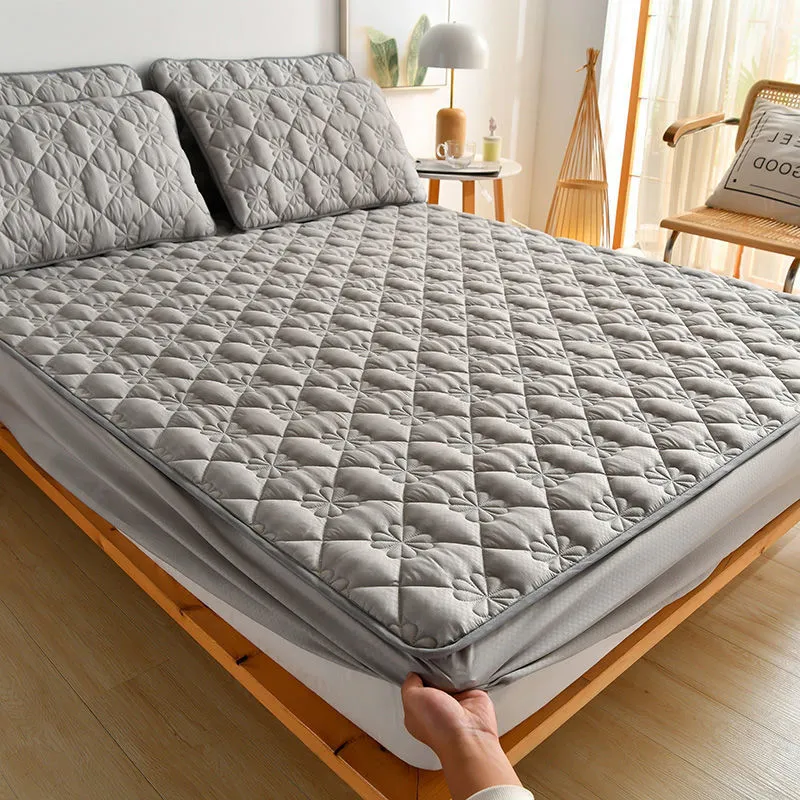 Brushed fabric mattress dust cover fitted sheet in Chrysanthemum colour on a single bed