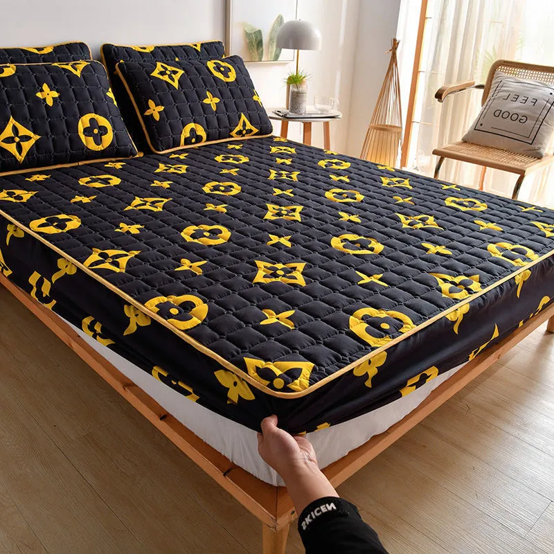 Brushed fabric mattress dust cover fitted sheet in Chrysanthemum colour on a single bed